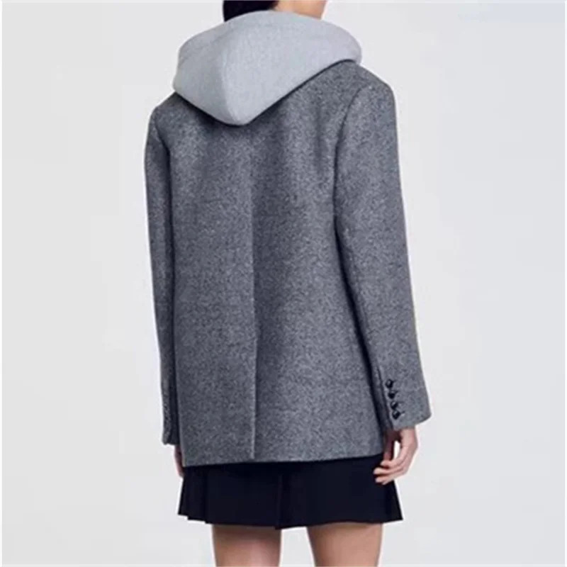 womens blazer winter in outerwears highquality wool blend suit jacket Shoulder pad slim fit hood Womens coat 241209