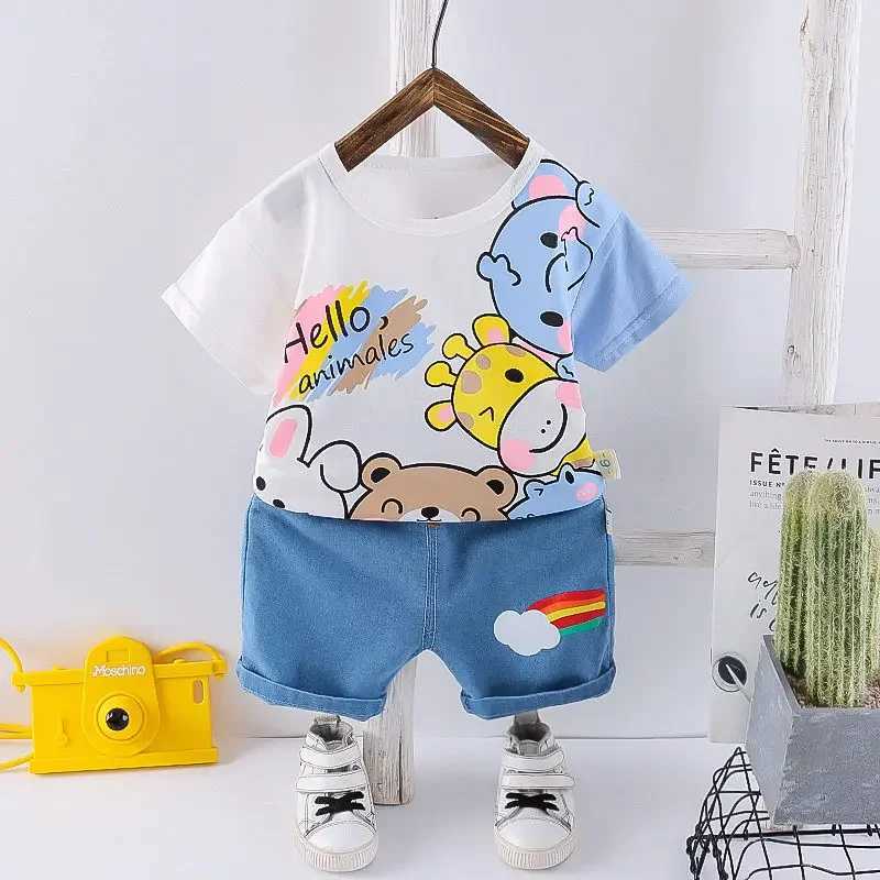 Clothing Sets Baby New Summer Cartoon Clothing Children Boy Girls Animals T Shirt Shorts 2Pcs/Set Kids Infant Wear Toddler Cacual Suit H241214