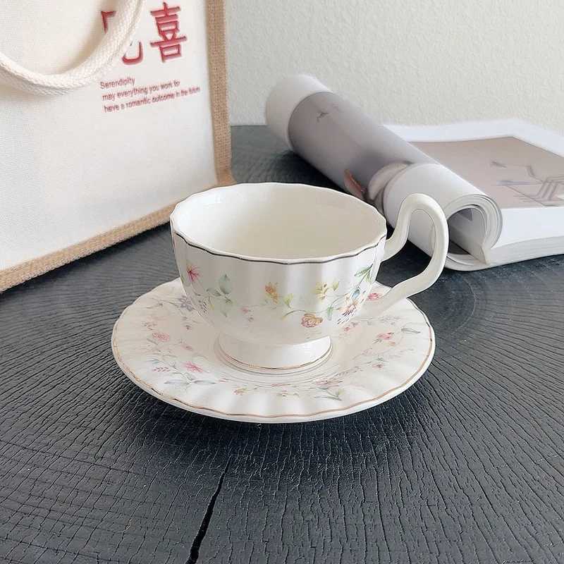 French style ceramic coffee set cup dish lamp luxury home afternoon tea cup flower pattern restaurant latte GS Y241214