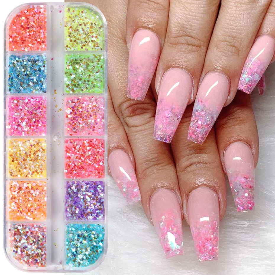 Sparkly Mermaid Nail Glitter Powder Sequins Crystal Mirror Hexagon Chrome Flakes Art Decoration Summer Manicure Supplies 241213