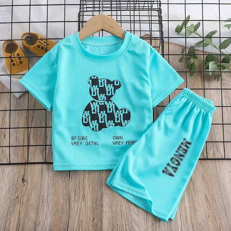 Clothing Sets Summer Baby Girls Clothes Set Breathable Cartoon Bear Printed T-Shirts And Shorts 2PCS Suit Children Boy Top Bottom Tracksuits H241214