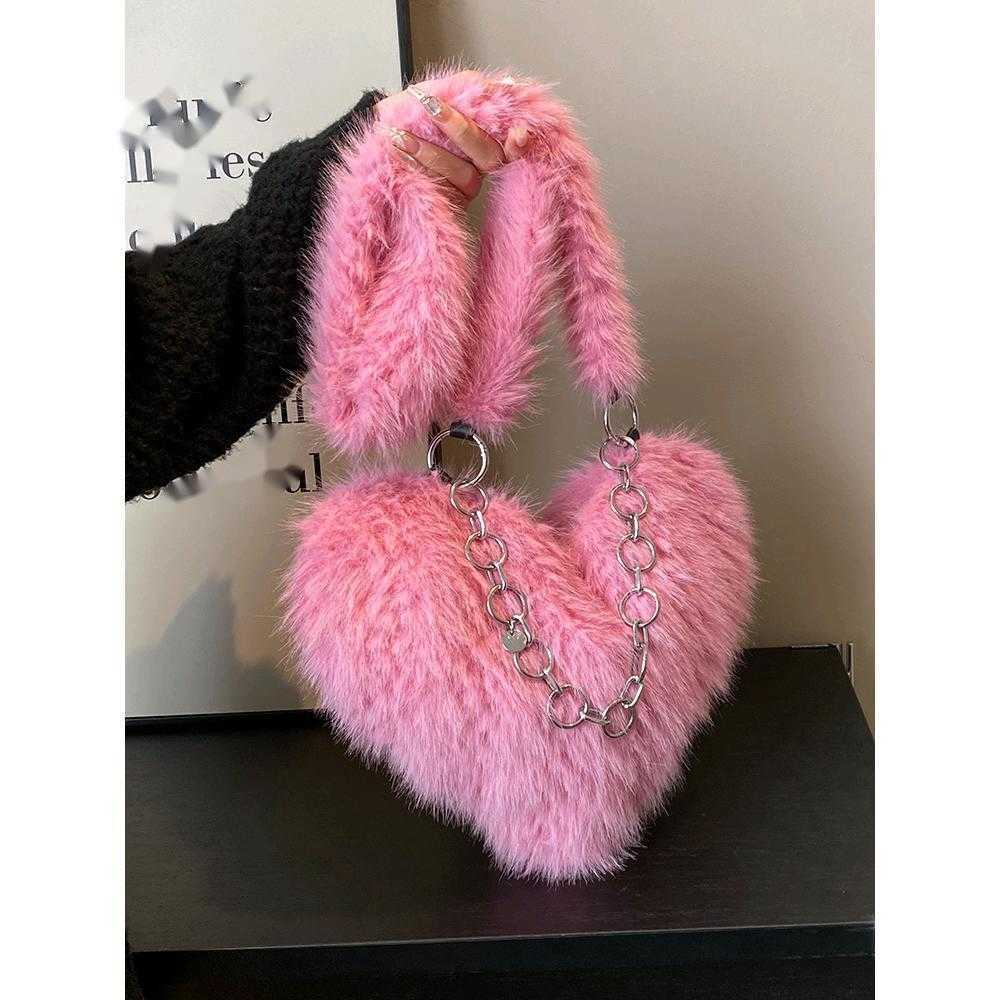 new autumn and winter versatile peach heart crossbody bag imitation fox fur bag womens handbag cute plush small bag