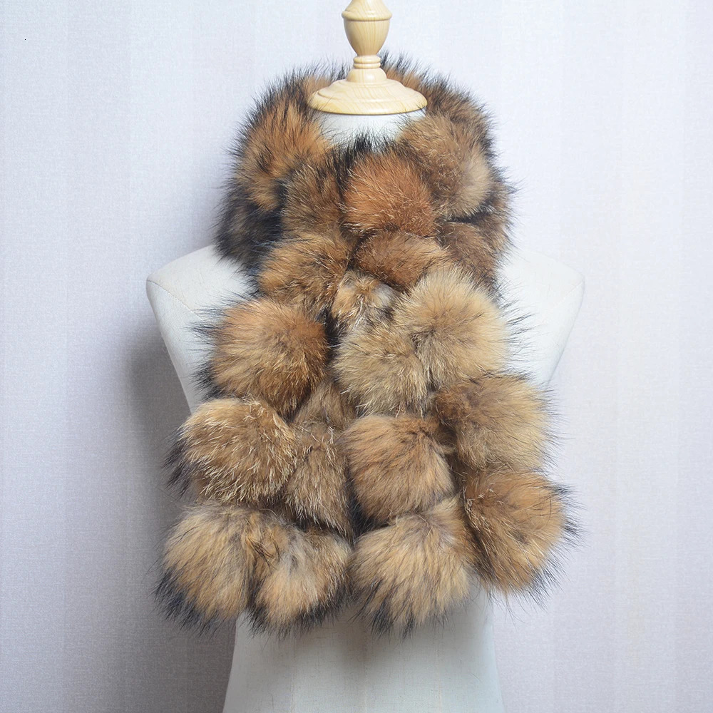 Fashionable and fluffy womens real raccoon fur scarf ious winter warm natural leather pancake 241210
