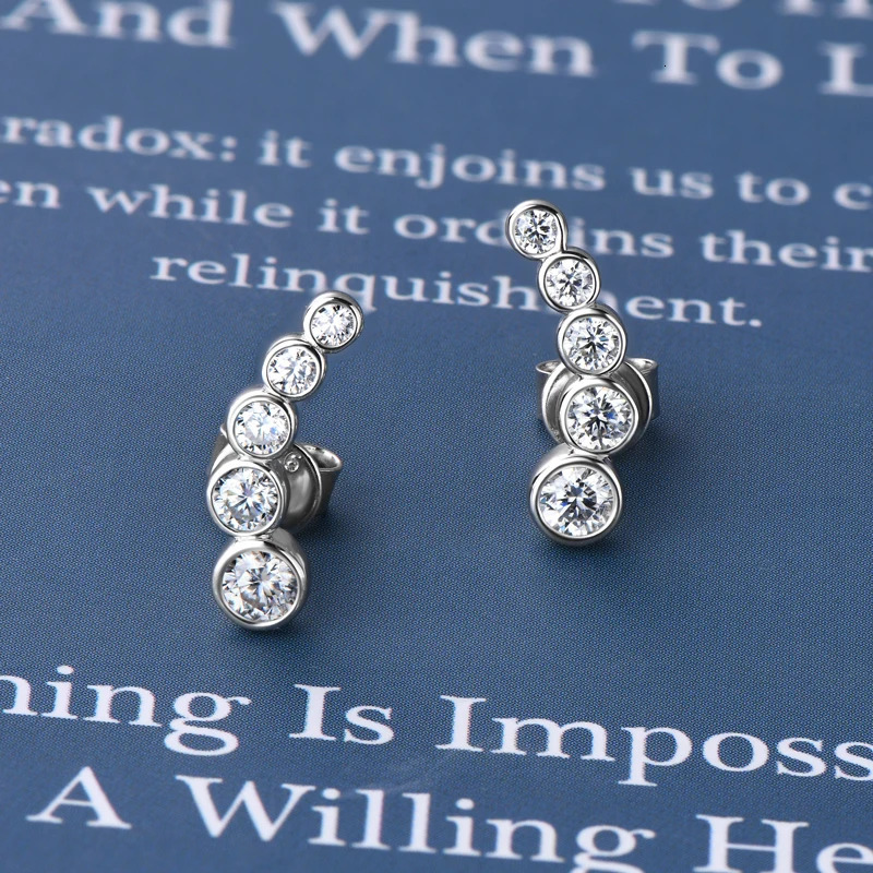 Anziw Earrings Climber with D0.43CT Bezel D Color Piercing Studs 100% 925 Silver for Women Jewelry GRA Certificate 241214
