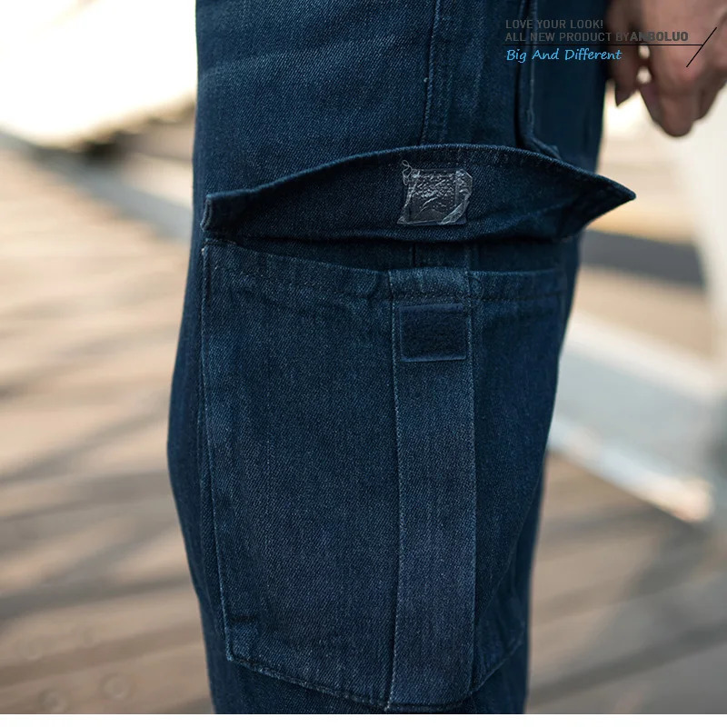 Plus Size Mens Denim Shorts HipHop Wideleg Jeans MultiPocket Cropped Pants Cargo Men 241211