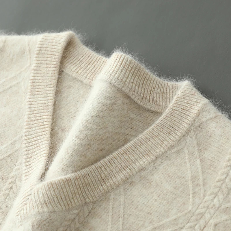 AutumnWinter Waistcoat Mens VNeck 100%Pure Mink Cashmere Vest Knitted Pullover Sweater Youth Business Loose Sleeveless Jacket 241209