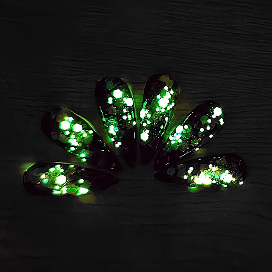 1 box of luminous nail glitter neon hexagonal fluorescent film used for art decoration craft TR190920 emitting light in the dark 241213