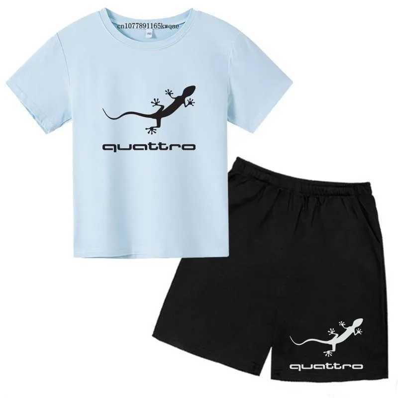 Clothing Sets Kids Funny Gecko Print Summer Casual Breathable T-shirts+Shorts 2pcs Suits 2-13Years Boys Girls Outfit Children Clothes Tee Sets H241214
