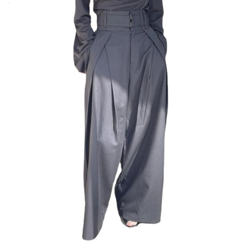 Womens pants wide leg solid casual loose simple elegant spliced tight fitting high waisted s autumn Trouser 241212