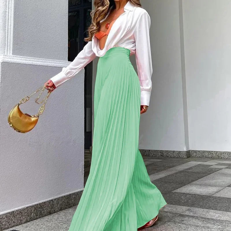 2024 Spring Autumn Womens Clothing Solid Color Fashion Elegant Pleated High Waist Long WideLeg Pants Temperament And 241212