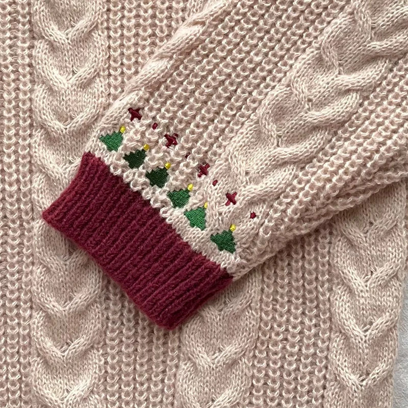 Autumn Winter Christmas Tree Knitted Cardigans women Casual Long Sleeve Star Embroidery Sweater 241214