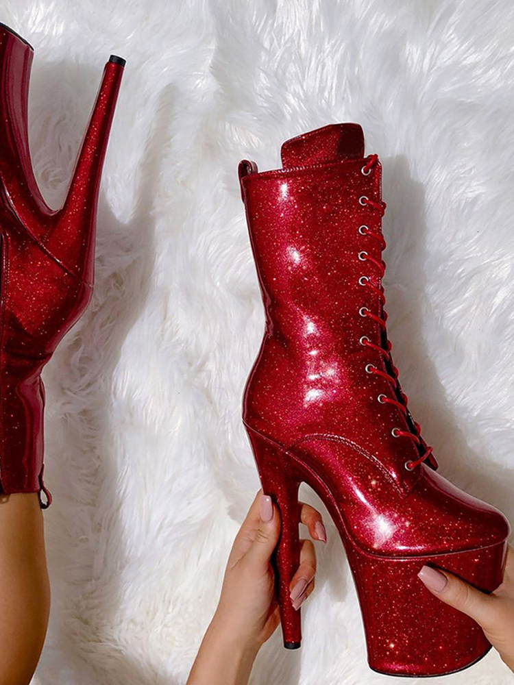 Lace Up Sexy Fetish Shoes Platform Strips Boots 20Cm Party Pole Dance Nightclub Stripper Heels Mature Models High Heels Exotic