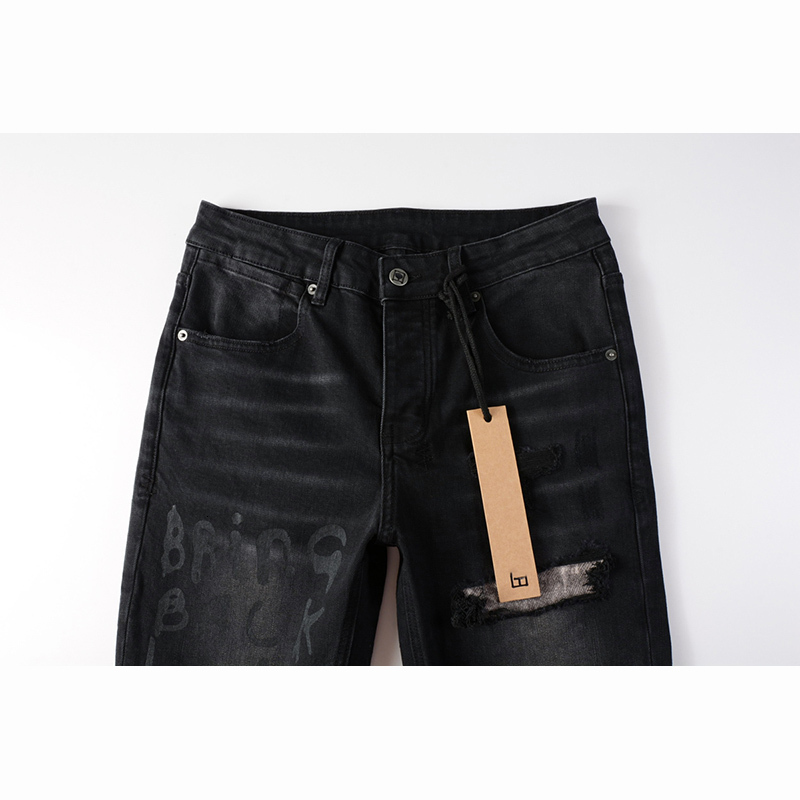 New Arrivals Black Men's Distressed American Fashion Style High Streetwear Skinny Ripped Holes Jeans
