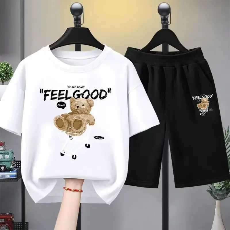 Clothing Sets Summer Baby Boy Clothes Set Children Girls Cartoon Bear Printed T-shirts and Shorts Suit Kid Short Sleeve Top Bottom Outfits H241214