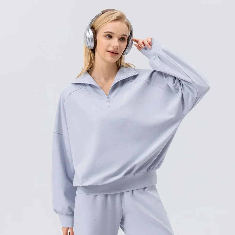 Autumn and winter sports hoodie women half zipper fitness long sleeve loose casual outdoor running coat gym set 241209