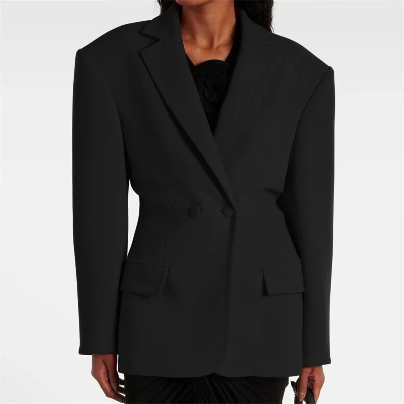 womens blazer winter outerwears double breasted slim fit suit jacket High quality long sleeved top y2k 241209