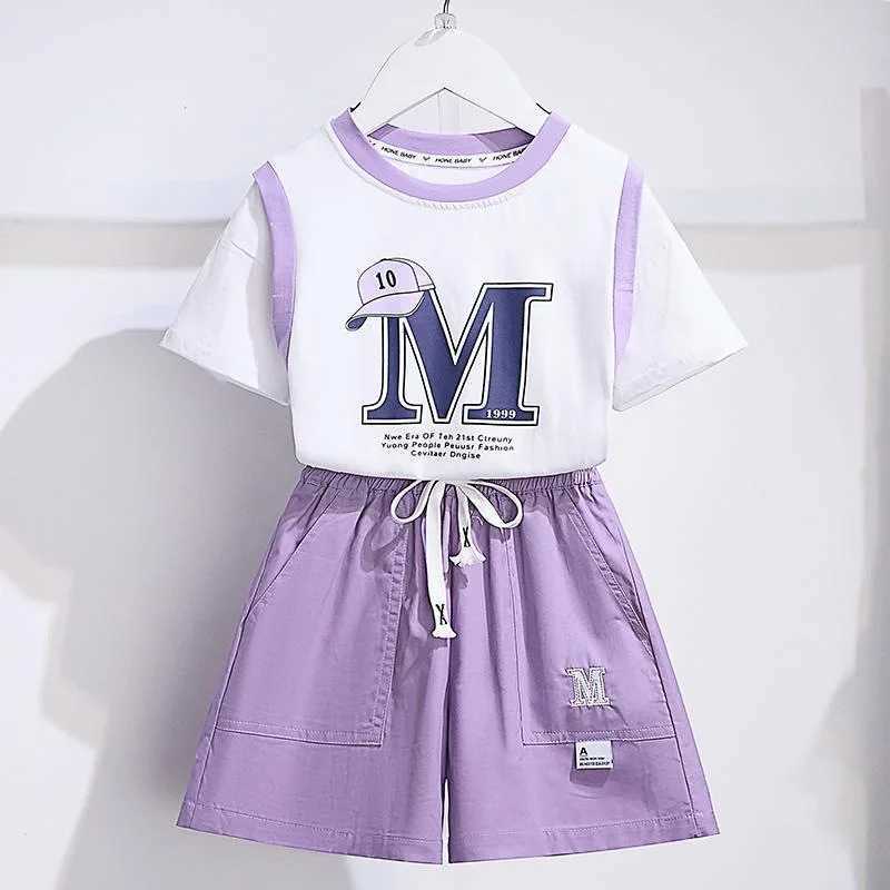 Clothing Sets Summer Teenage Girls Clothes Set Children Letter Printed Tshirts and Shorts 2pcs Suit Kid Fashion Top Bottom Outfits Tracksuits H241214