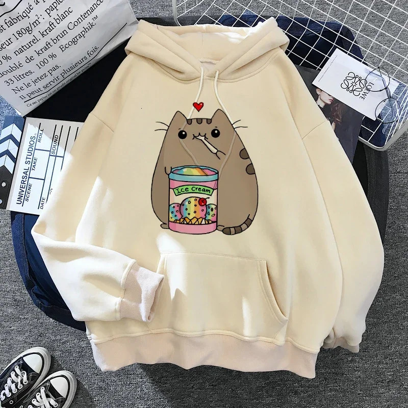 The Cat Hoodie Women Fashion Kawaii Korean Harajuku Sweatshirt Female 90s Cartoon Clothes Female Hood Oversized Girls 241214