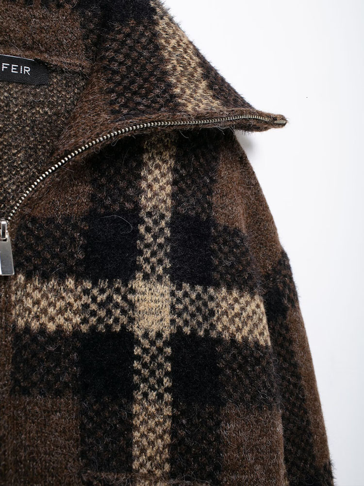 New Style Women's Temperament Fashion Casual Versatile Zipper Pocket Lapel Plaid Print Jacket Top