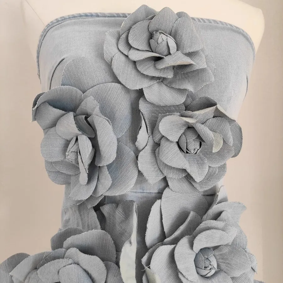 Casual Dresses French Elegant Solid 3D Appliques Flower Patchwork Slimming Dress For Women Slash Neck Sleeveless Tunic Vestidos Female Clothing 2025