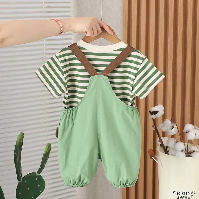 Clothing Sets Summer Kids Boys Clothing Toddler Casual Infant Clothes T Shirt Cartoon Bib Short Pants 2Pcs/Ses Kids Children Costume Suit H241214