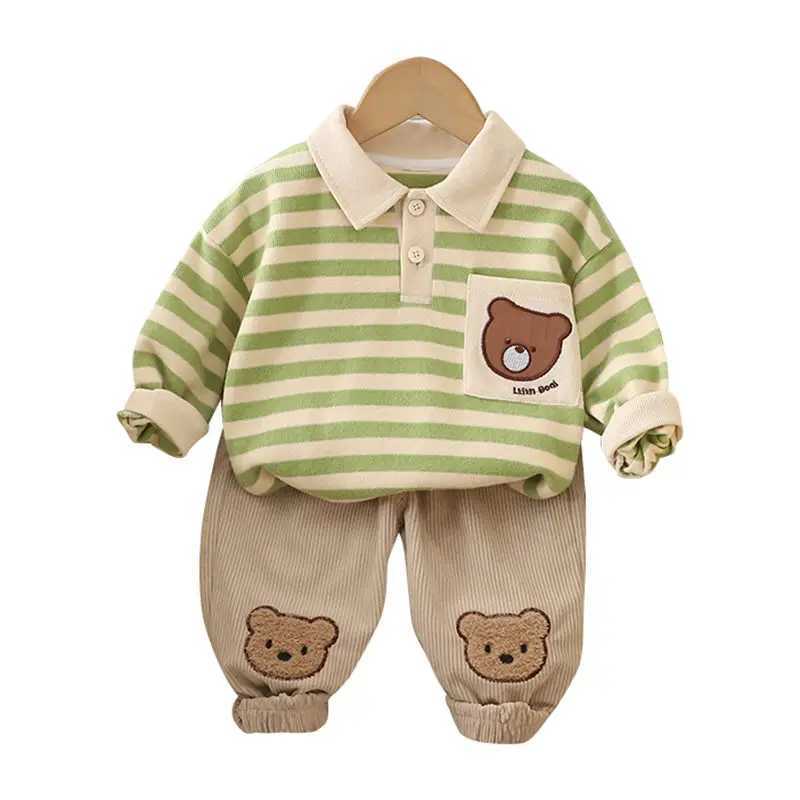 Clothing Sets Spring Autumn Children Baby Boys Clothes Infant Strips Cartoon Bear T-shirt Pants 2Pcs/set Toddler Fashion Cloth Kids Tracksuits H241214