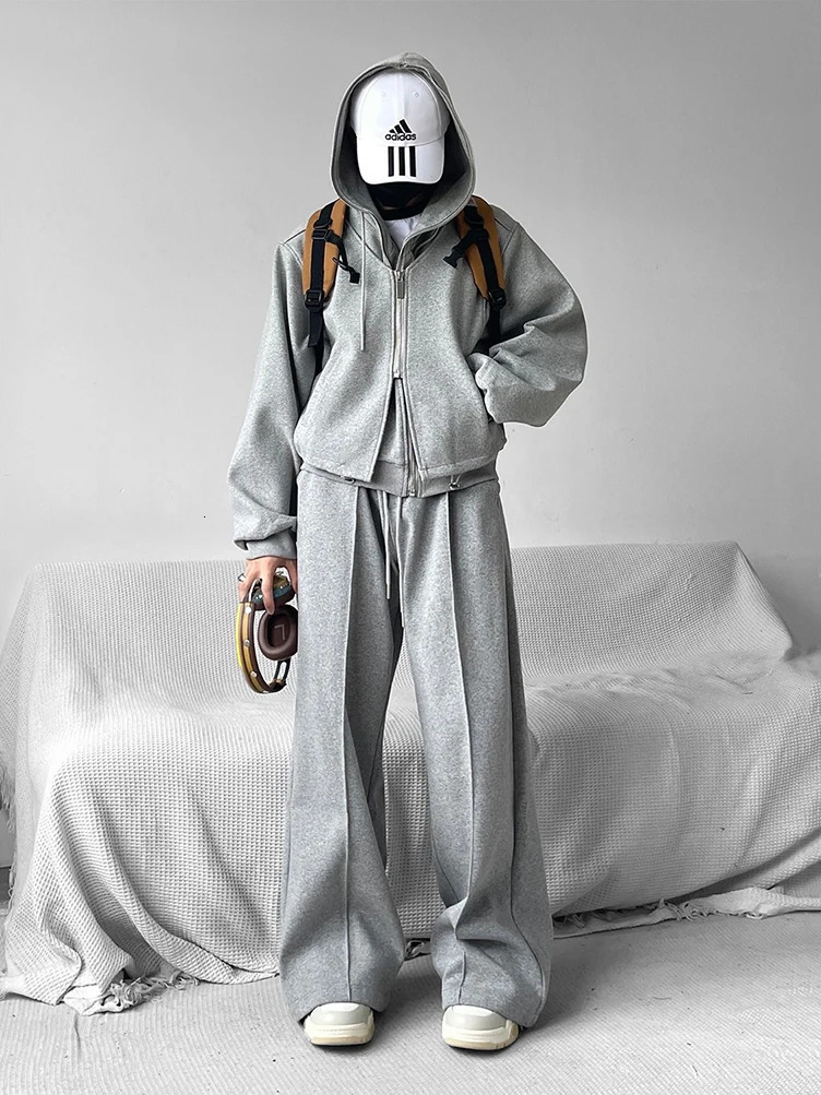 Y2k Vintage Wide leg Flared Sweatpants Men Sport Straight Long Casual Trousers Oversize Heavy Duty Track Pants Black Gray 241214