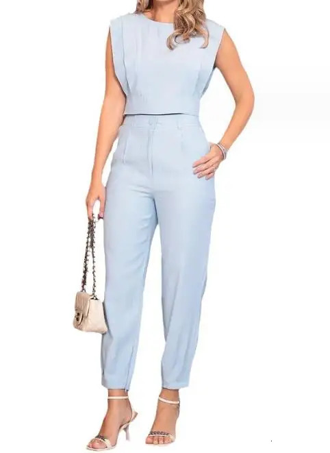 Fashion Summer Casual Elegant Sexy Womens Two Piece Sets Outfit Solid Sleeveless Top and Pants Set 241214