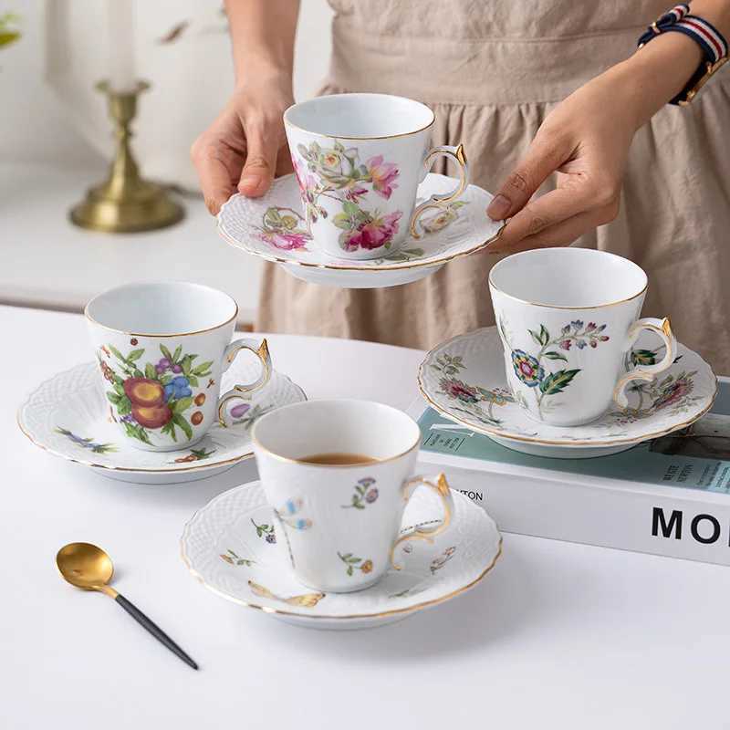 European Ceramic French Palace Style Flower Milk Water Cup Creative Coffee G Plate Afternoon Tea Cup Tea Tray with Tray Y241214