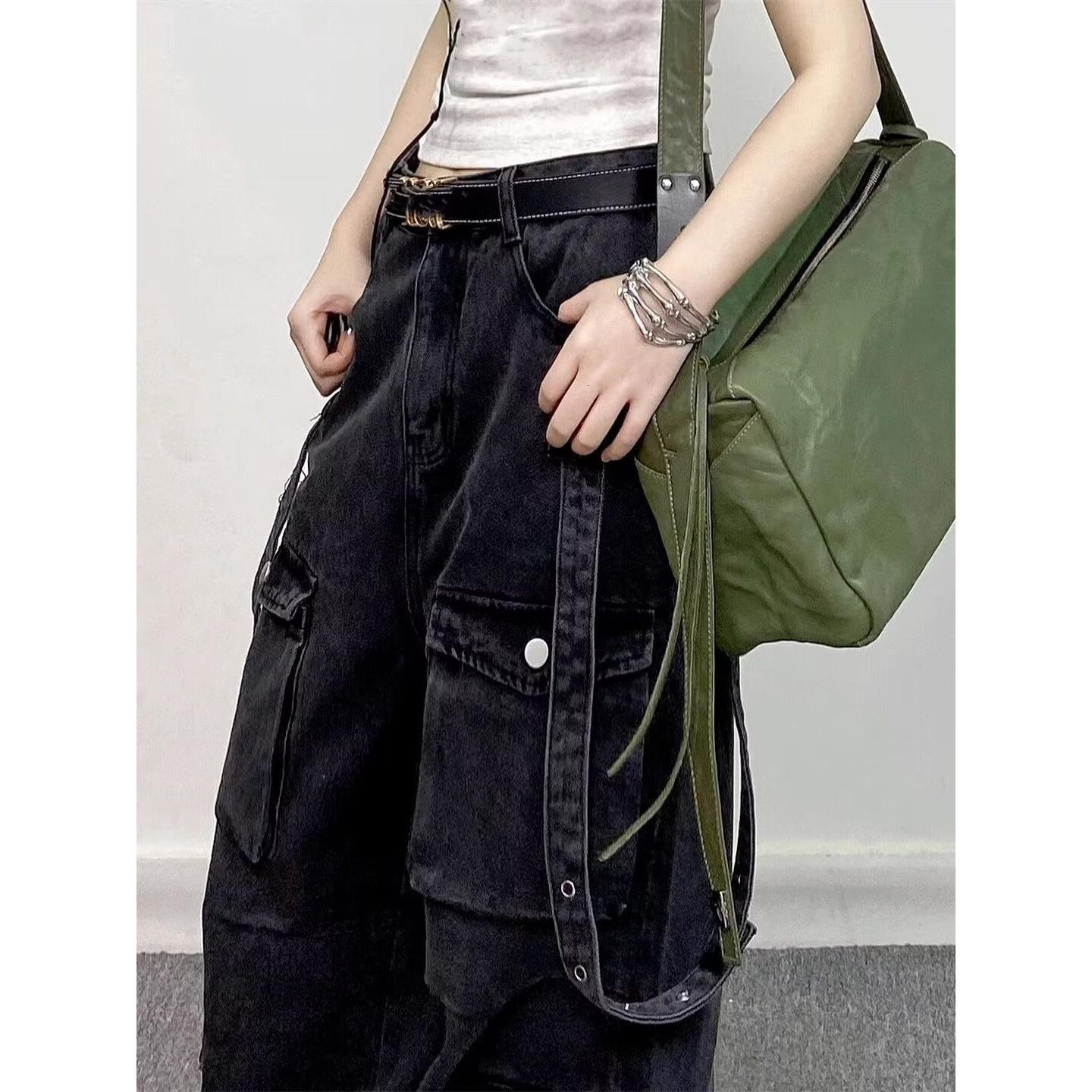 Spring Autumn American Hip Hop Personalized Washed Jeans for Men and Women Loose Multi Pocket Work Wear Casual Pants y2k