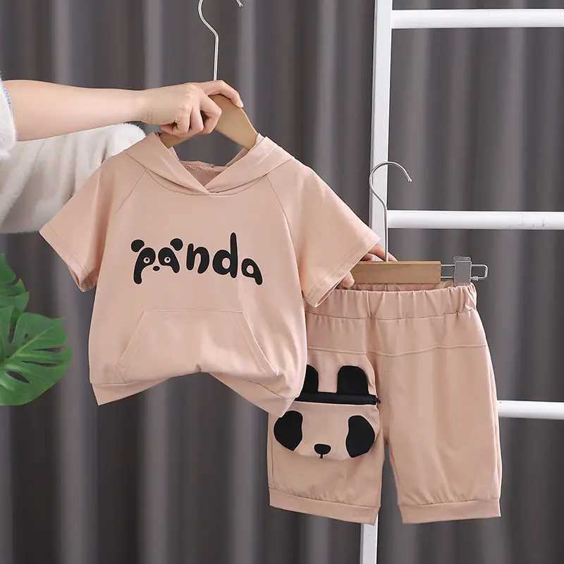 Clothing Sets Summer Children Boys Clothing Kids Cartoon Panda Hooded Shorts 2Pcs/Set Toddler Leisure Sport Suits Cotton Tracksuits 0-5 Years H241214
