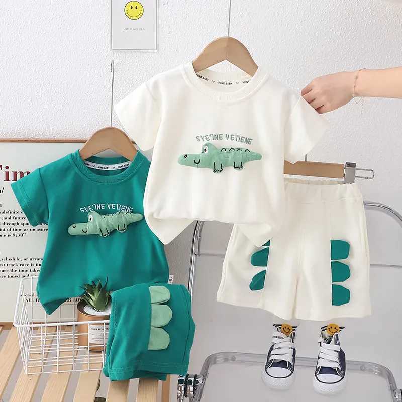 Clothing Sets Children Clothes Suit Summer Kids Boys Girls Cartoon Animal T Shirt Shorts 2Pcs/Set Kids Infant Clothes Toddler Sportswear H241214