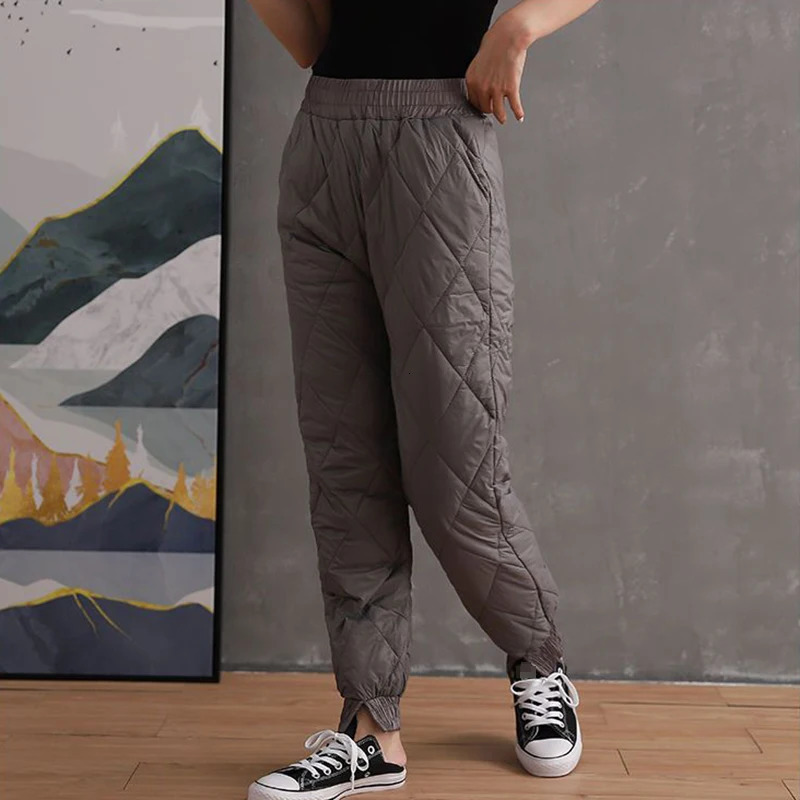 Womens Down Cotton Pant Vintage Thick Warm Loose Harem Pants Female 2023 Autumn Winter Fashion High Waist Casual Trousers 241212