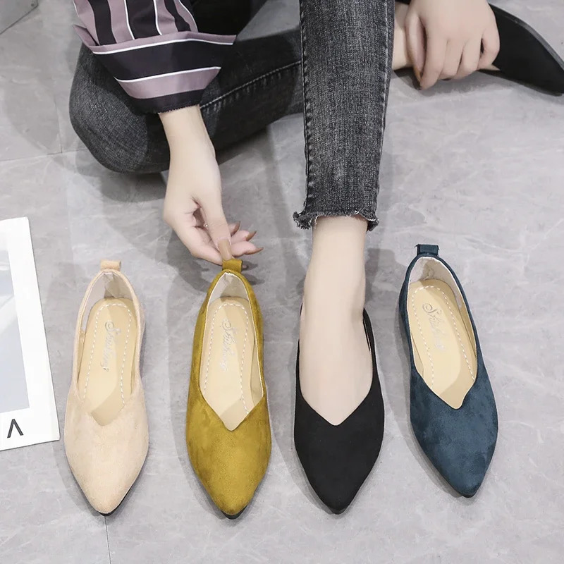 Slip on Women Flats Shoes Candy Color Pointed To Female Loafers Large Size 43 Shoes Women Spring Flock Womens Flat Shoes 241213
