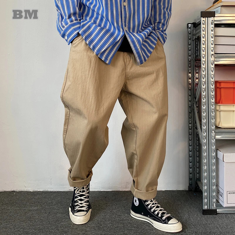 Spring Autumn Korean Fashion Streetwear Khaki Cargo Pants Men Clothing Harajuku Casual Harem Trousers Japanese Baggy Pants 241214