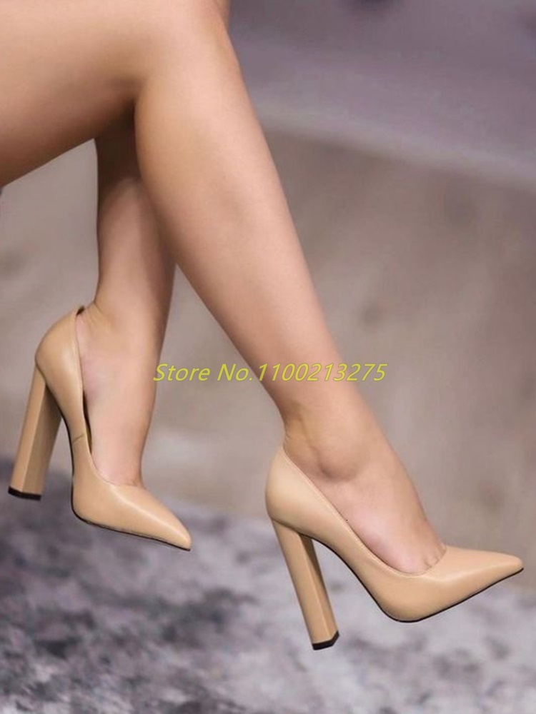 Block Slip On Women Pumps Sexy Pointed Toe Matte Leather Apricot Red 2024 New Arrivals Autumn Winter High Heel Shoes