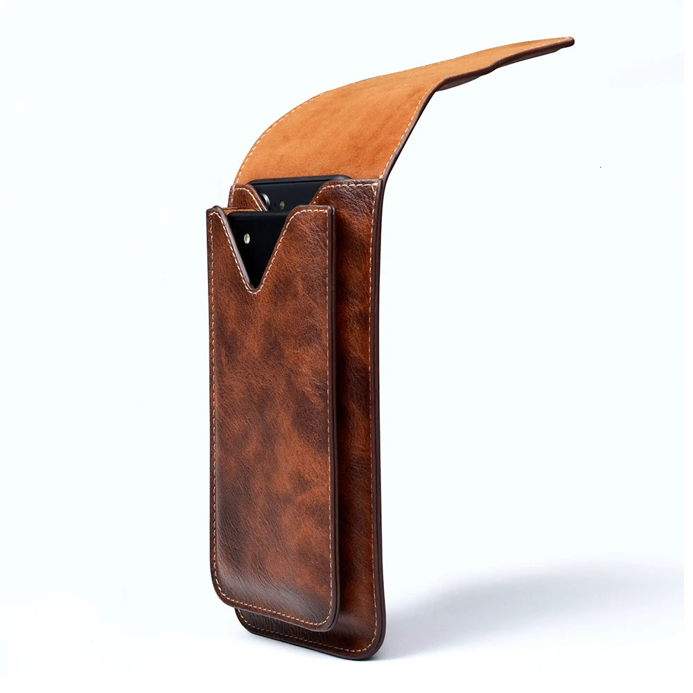 Mens belt bag portable running mobile phone Crazy Horse leather wrist bag medicine bag 241213
