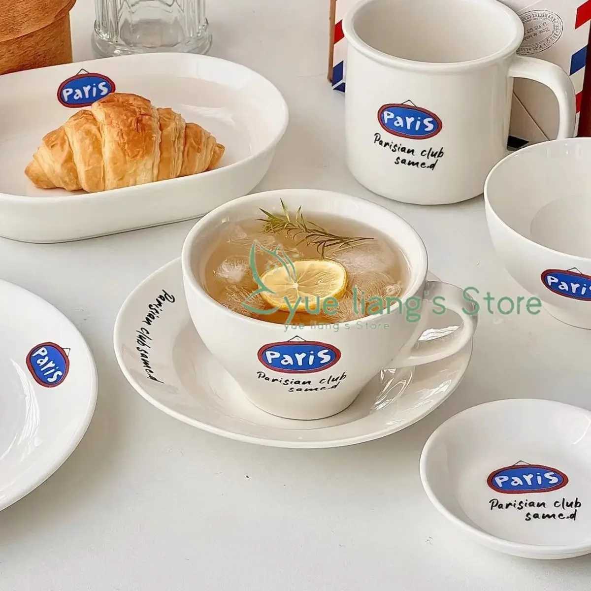 Korean INS Letter Ceramic G-Plate Set French Rantic Milk Cup Coffee Cup Exquisite Birthday Gift 250ml Y241214