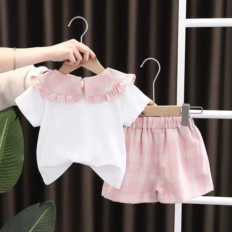 Clothing Sets New Baby Summer Newborn Children Clothing 2pcs/Set Girls Short Sleeve cartoon Shirts Short Pants Tracksuit Suit 0-5 Years H241214