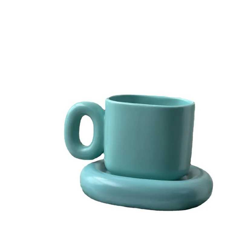 Creative Solid Color Ceramic Coffee Cup Thick Saucer Afternoon Tea Dessert Tea Cup Breakfast Bread Milk g Couple Gift g He Y241214