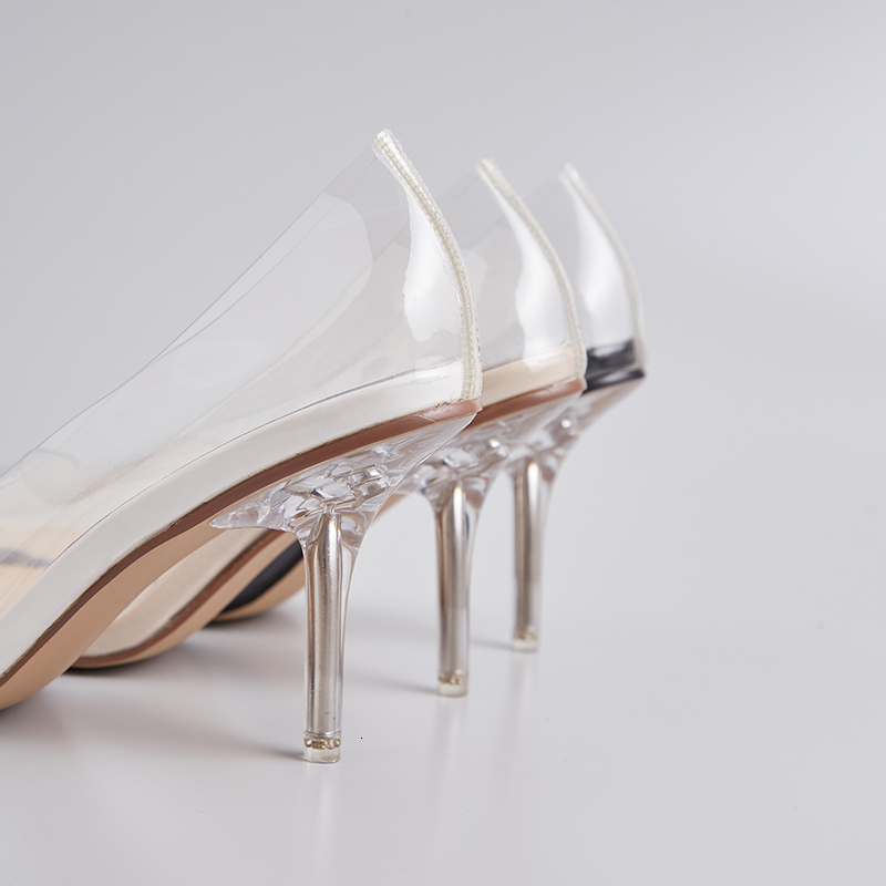 Kcenid Quality Transparent Perspex High Heels Sexy Ladies Pointed Toe Slip On Wedding Party Pumps Women Shoes