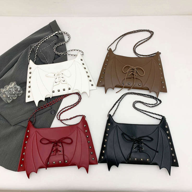 Niche design punk style spicy girl handbag personality bat retro rivet motorcycle underarm shoulder bag 2024 new casual fashion trend clothing