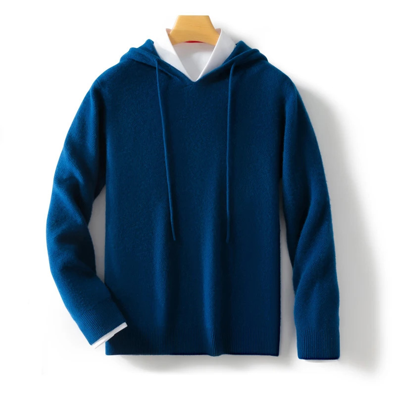 Fashion Mens Hoodies Autumn Winter Thick Pullover Sweater Smart Casual 100% Merino Wool Knitwear Comfort Korean Clothes 241209