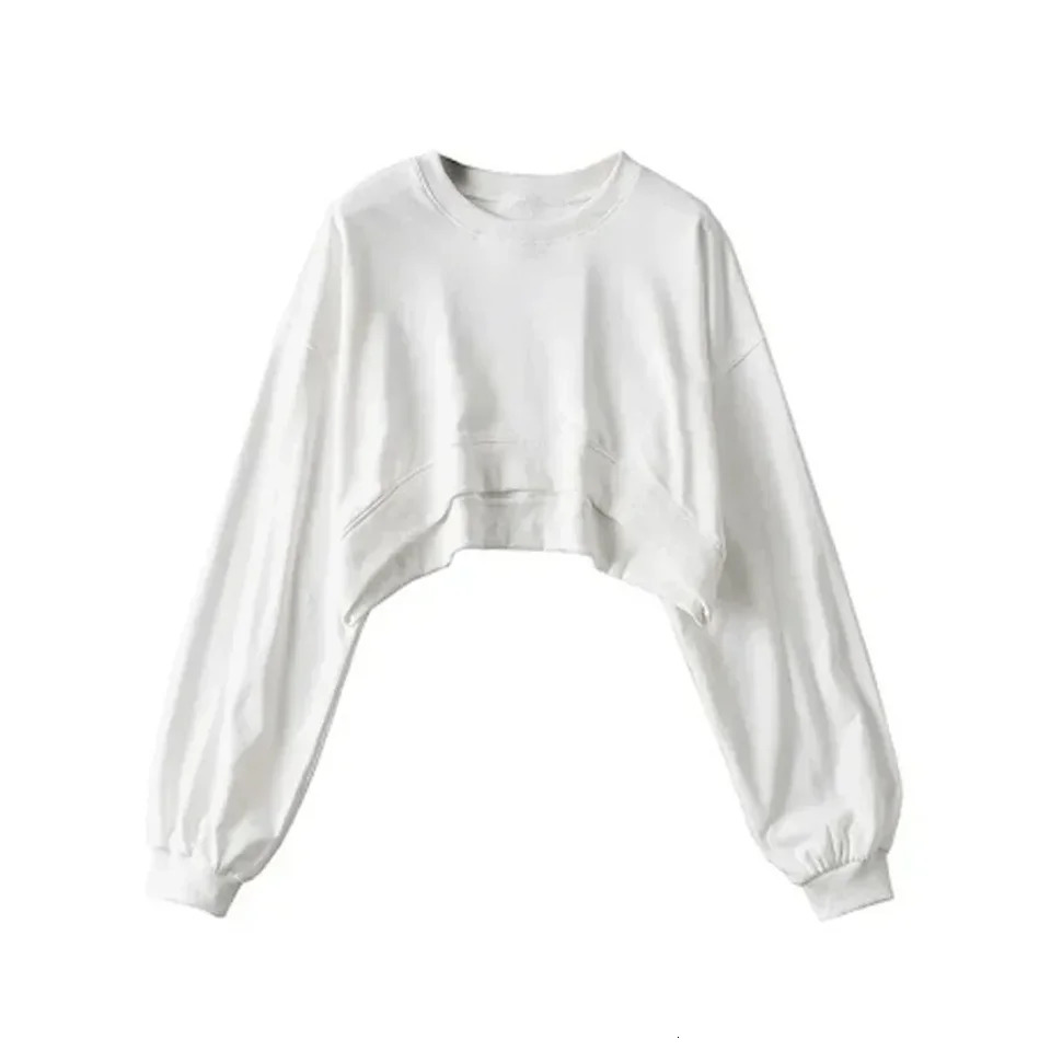 Sweatshirt Cropped Crop Top Pullover Tops Causal Hoodies Korean Long Sleeve Loose Round Neck Womens Daily Fashion 241214