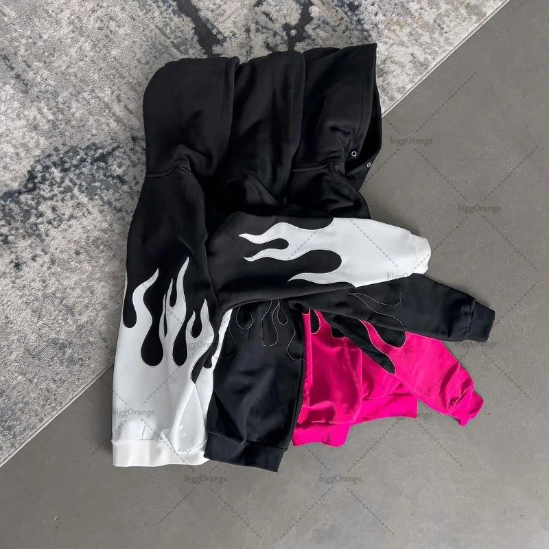 Colorful Harajuku Fashion Y2K Street Clothing Hip Hop Punk Flame Printed Hoodie Mens Retro Casual Oversized Sportswear Womens 241211