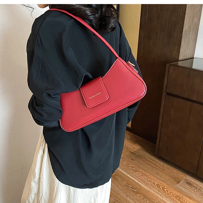 Fashionable red single shoulder womens underwear bag with French texture PU leather cross body bag fully matched handbag for spring and summer 2025 24