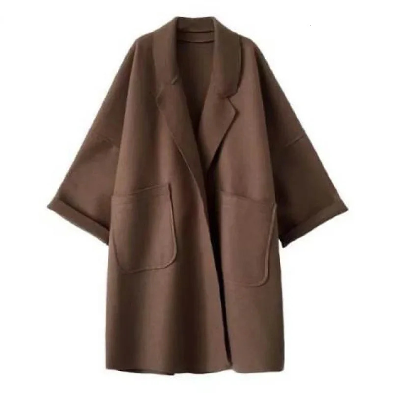 Plus Size Womens Mid-Length Autumn Winter Coat Korean Style Plus Size Loose Student Universal Cable Knit Woolen Jacket ... 241214