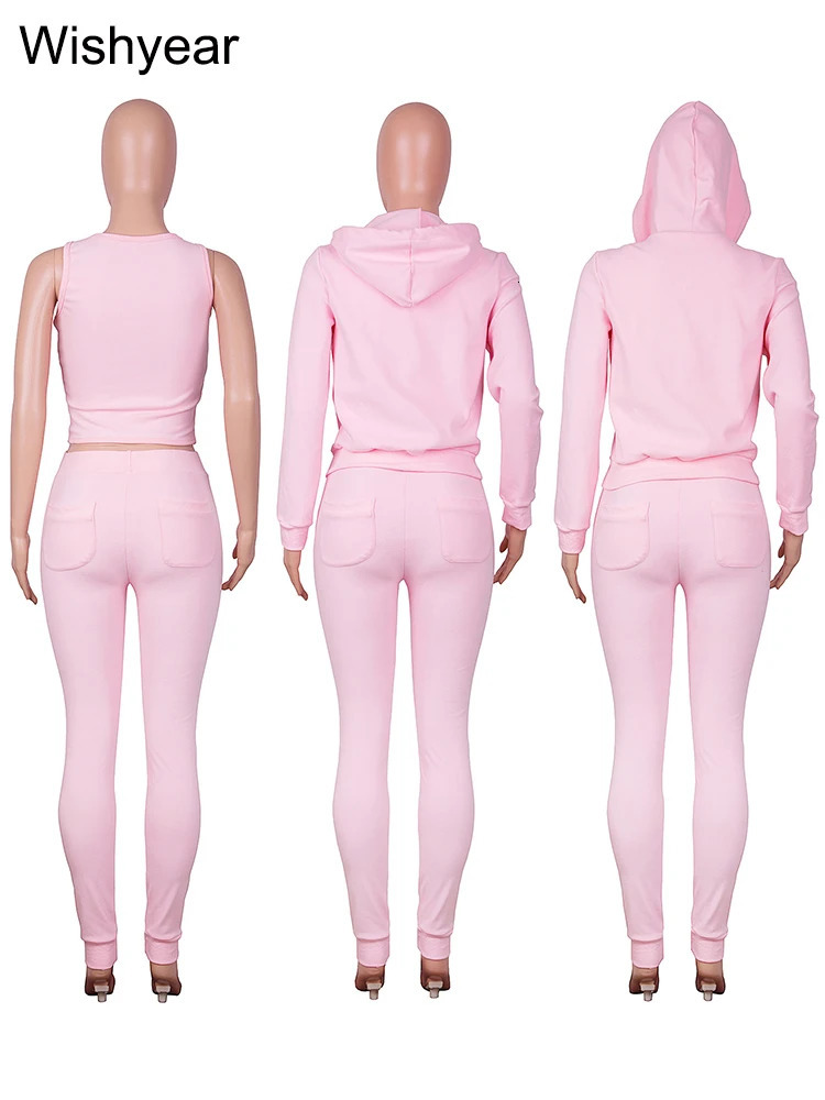 Sweatsuit 3 Piece Pants Set Women Clothing Velvet VestHoodies JacketsSweatpants Outfit Fall Winter Tracksuits Jogger Suits 241209
