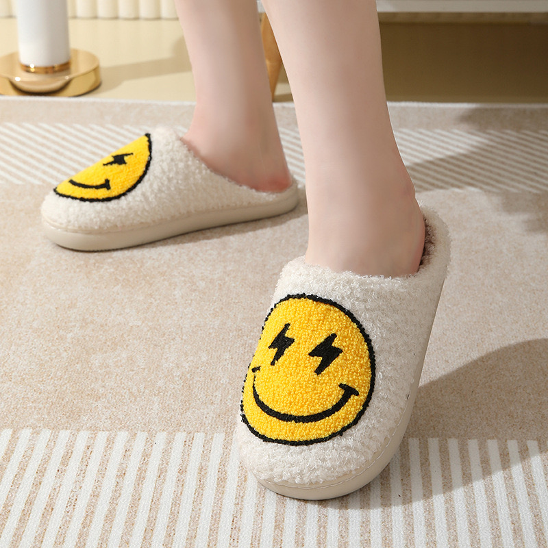 Super Cute Lighing Smile Face Slippers For Women House Funny Ladies Casual Footwear Winter Shoes Indoor Slides for Home