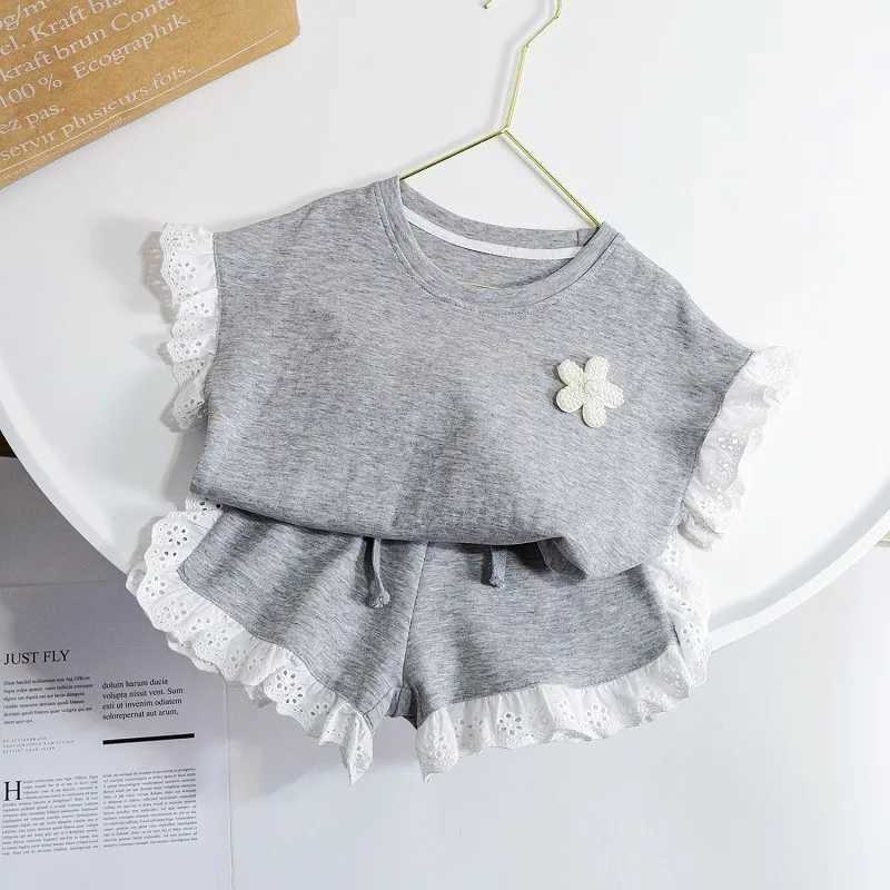 Clothing Sets Summer Clothes For Baby Girls Lace Patchwork T-Shirts And Shorts 2 Pieces Suit Kid Fashion Top Bottom Outfits Tracksuits H241214